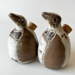Rare Handcrafted Penguin Salt Pepper Shakers Sculptural Studio Pottery Signed